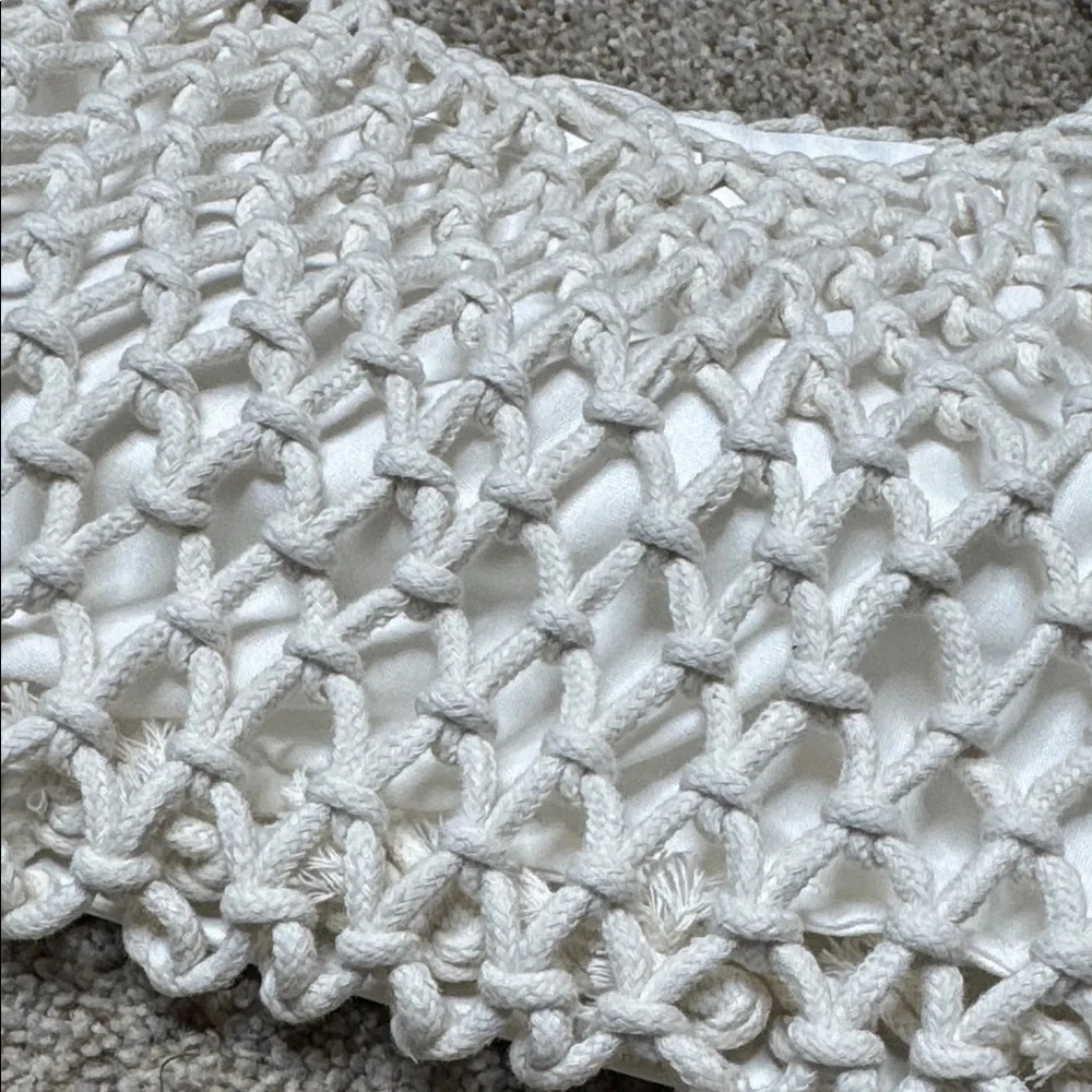 Mini Mesh Crochet Beach Tote Boho Bag in White - Picture 2 of 9